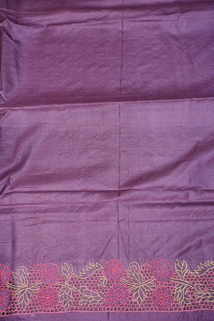 Pure Tussar Silk Saree with Floral Cutwork Embroidered Borders – Purple