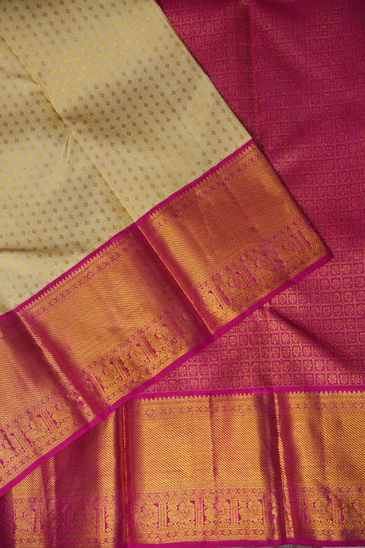 Warm Beige & Pink Pure Kanchipuram Silk Saree|Silk Mark Certified