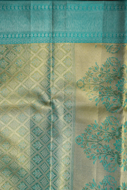 Pure Tissue Kanchipuram Silk Saree - Dusty Lavender Gold with Peacock Teal| Silk Mark Certified