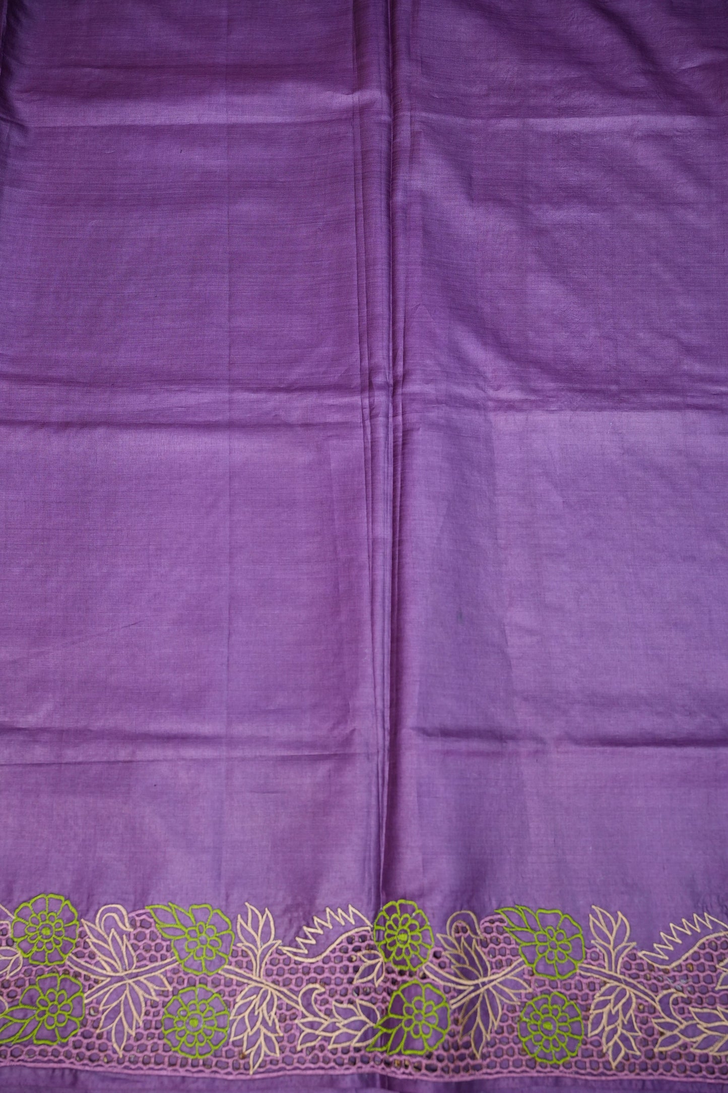 Pure Tussar Silk Saree with Floral Cutwork Embroidered Borders – Purple