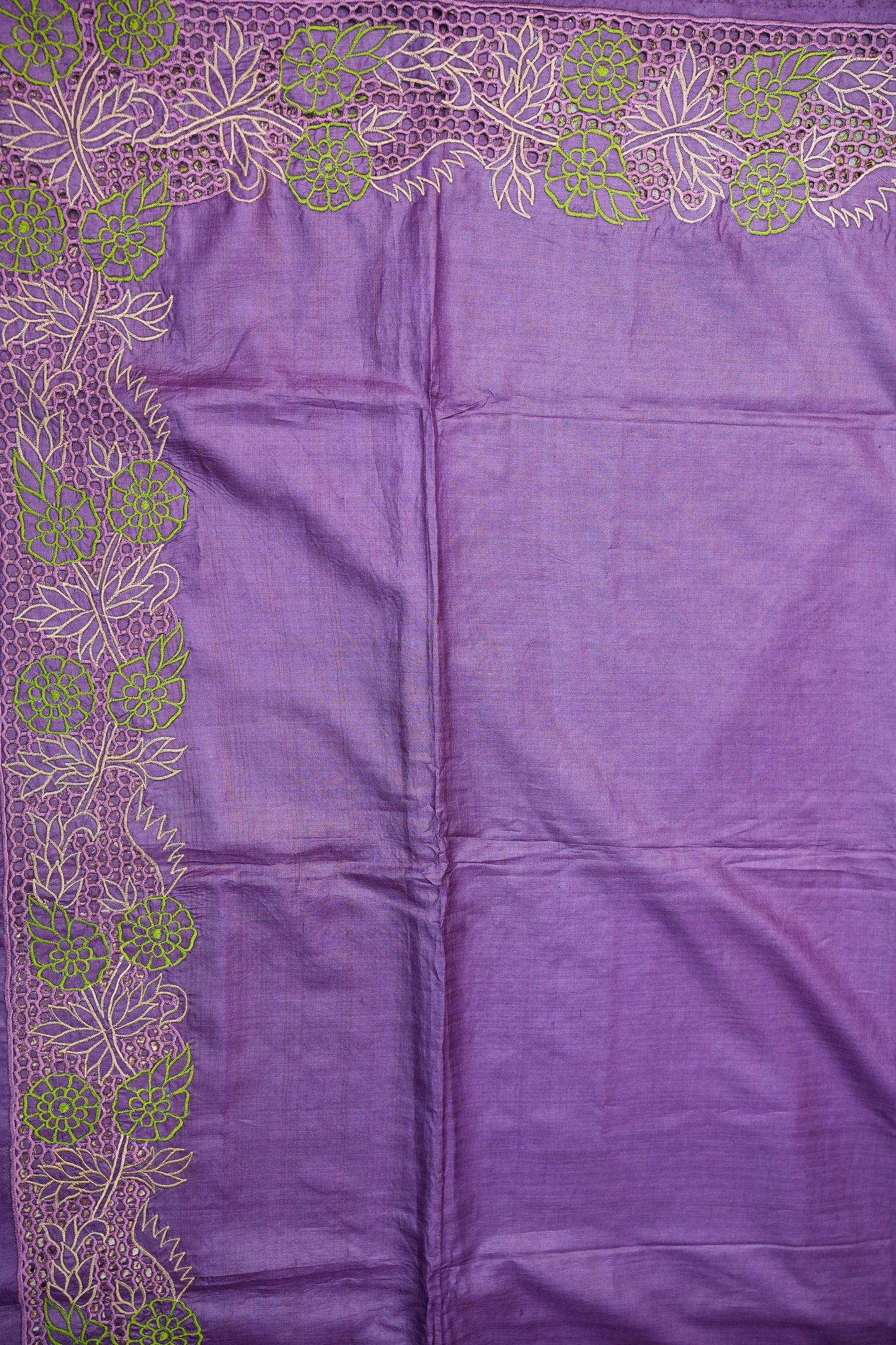 Pure Tussar Silk Saree with Floral Cutwork Embroidered Borders – Purple