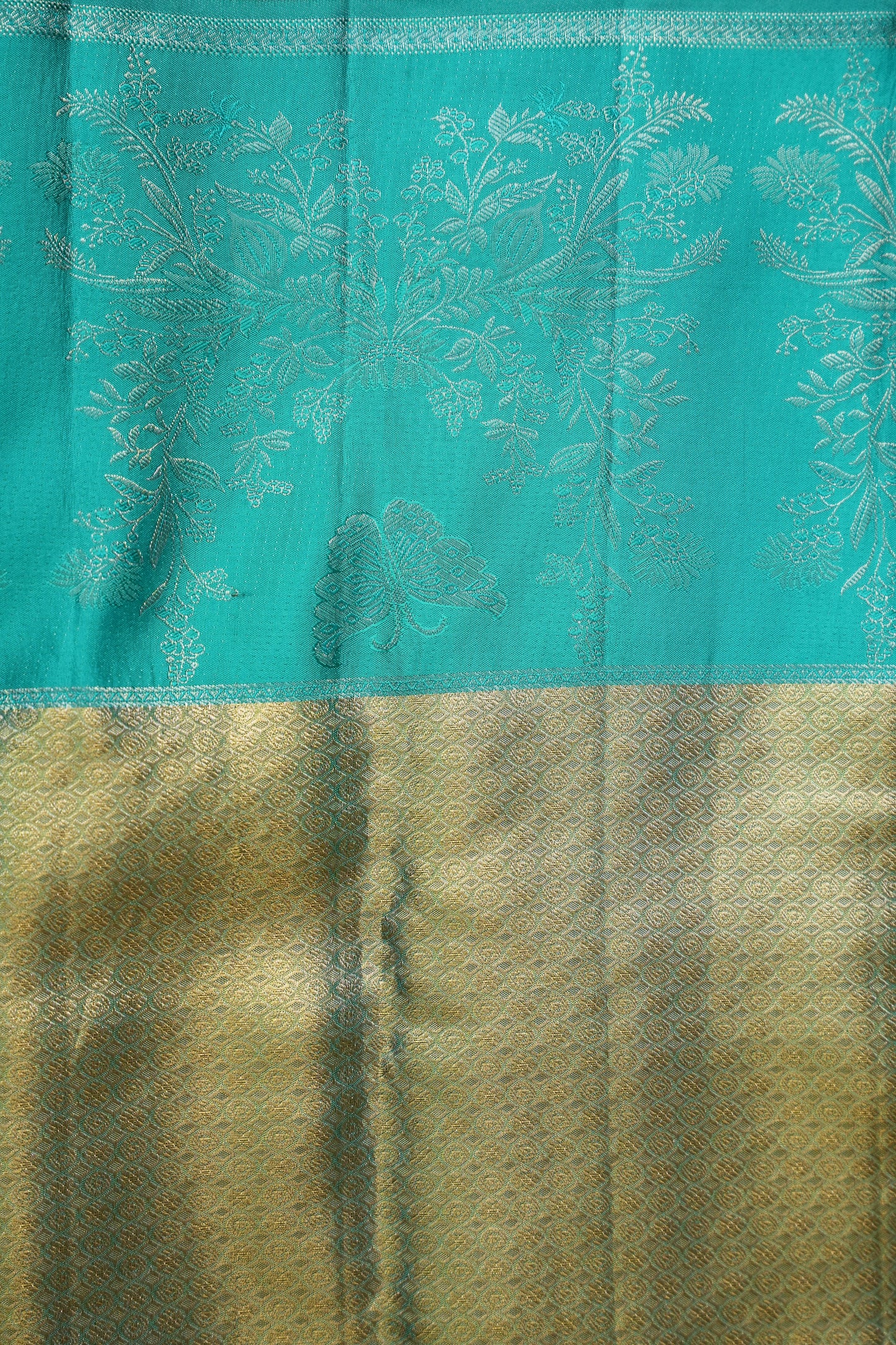 Pure Tissue Kanchipuram Silk Saree - Dusty Lavender Gold with Peacock Teal| Silk Mark Certified