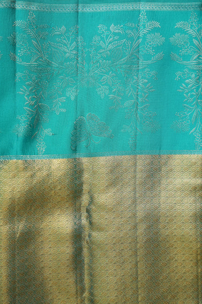 Pure Tissue Kanchipuram Silk Saree - Dusty Lavender Gold with Peacock Teal| Silk Mark Certified