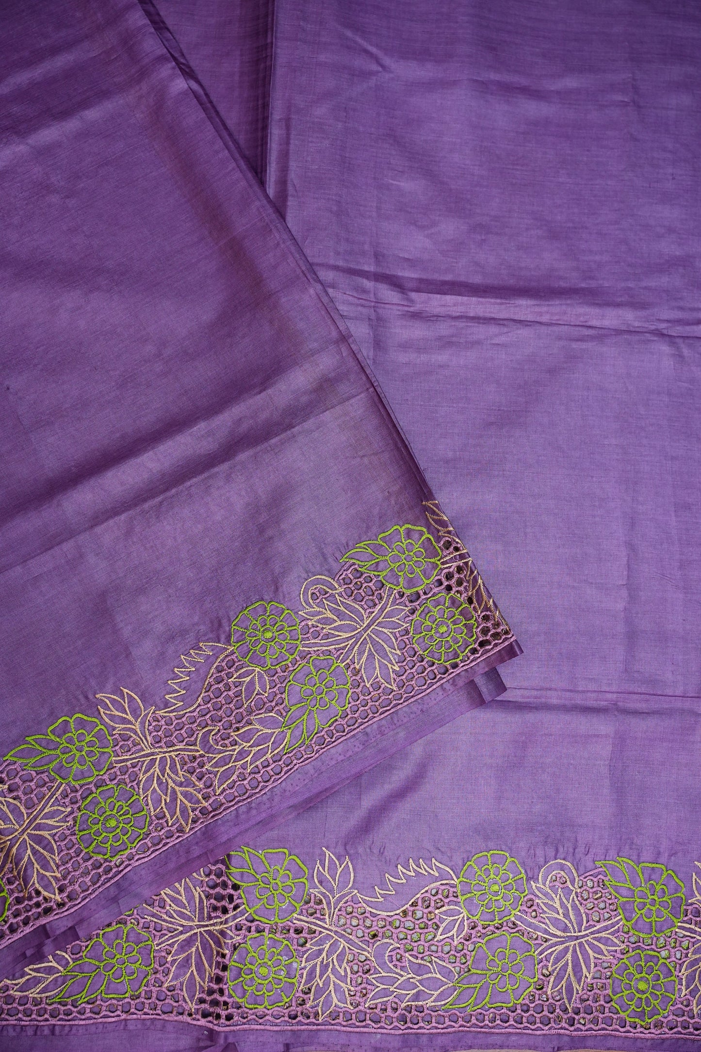 Pure Tussar Silk Saree with Floral Cutwork Embroidered Borders – Purple