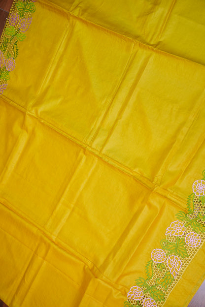 Pure Tussar Silk Saree with Cutwork Borders & Pallu – Yellow