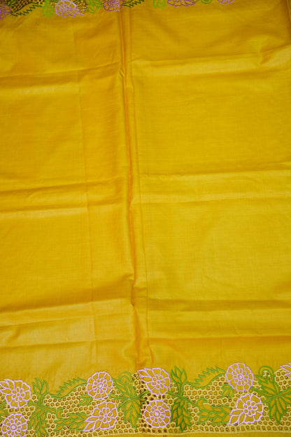 Pure Tussar Silk Saree with Cutwork Borders & Pallu – Yellow