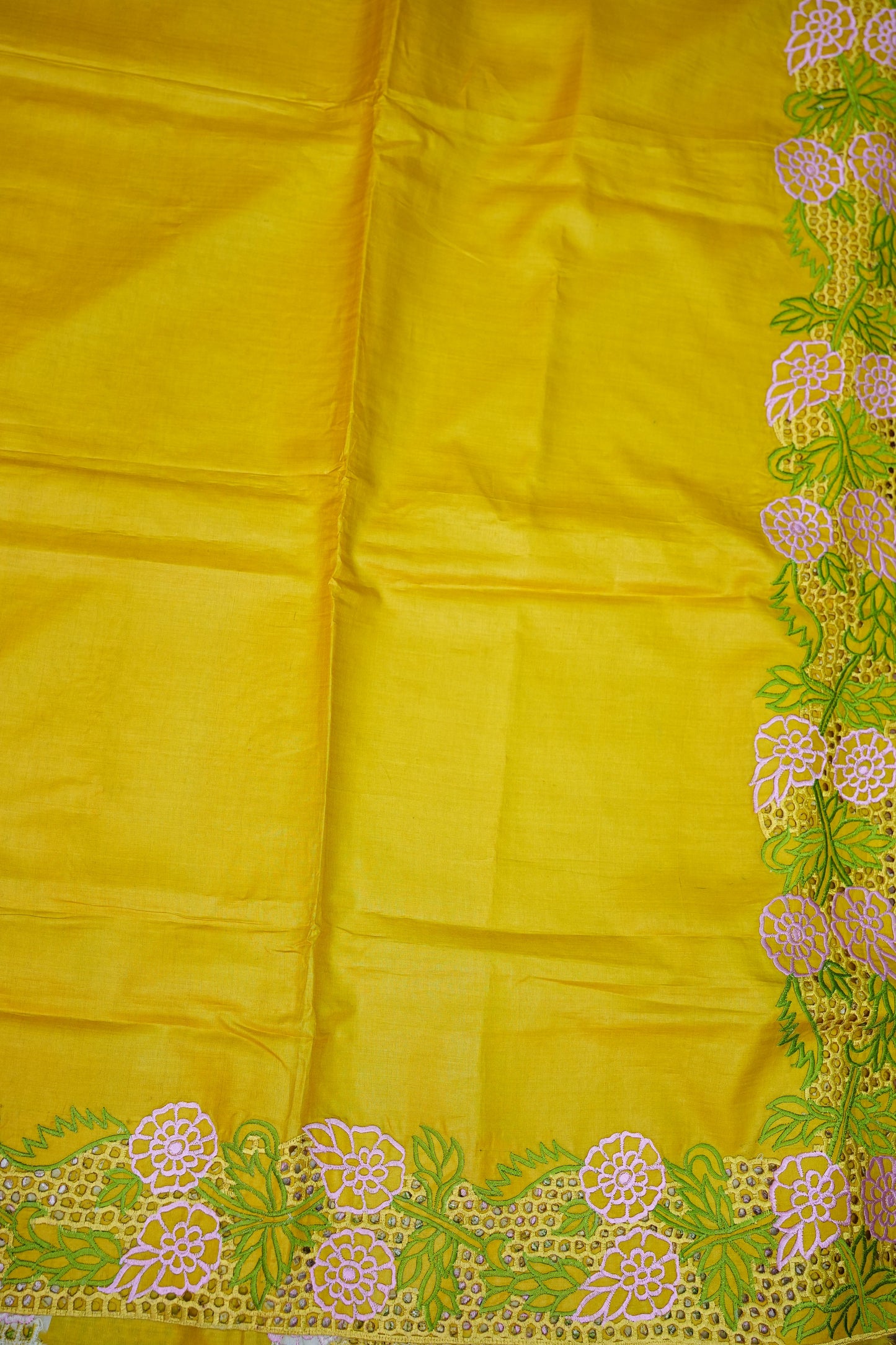 Pure Tussar Silk Saree with Cutwork Borders & Pallu – Yellow