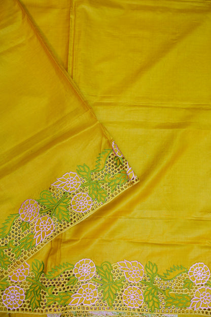 Pure Tussar Silk Saree with Cutwork Borders & Pallu – Yellow
