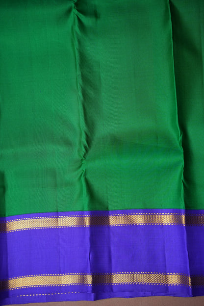 Emerald Green & Royal Blue Border Pure Kanchipuram Silk Saree|Silk Mark Certified