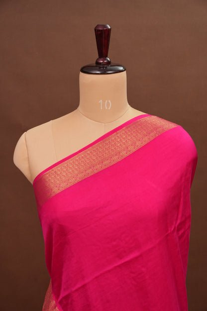 Rani Pink Crepe silk saree with French knot work