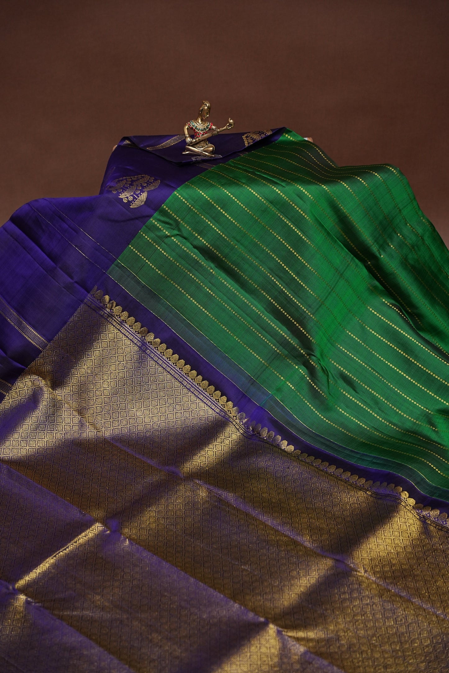 Emerald Green & Royal Blue Pure Kanchipuram Silk Saree|Silk Mark Certified
