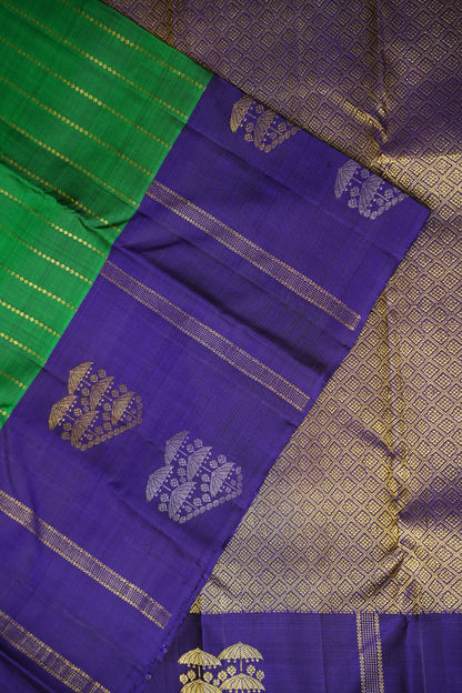 Emerald Green & Royal Blue Pure Kanchipuram Silk Saree|Silk Mark Certified