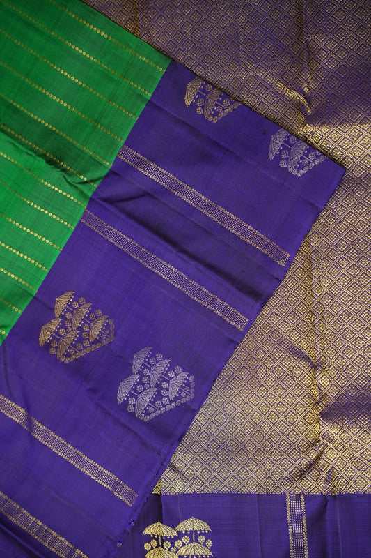 Emerald Green & Royal Blue Pure Kanchipuram Silk Saree|Silk Mark Certified