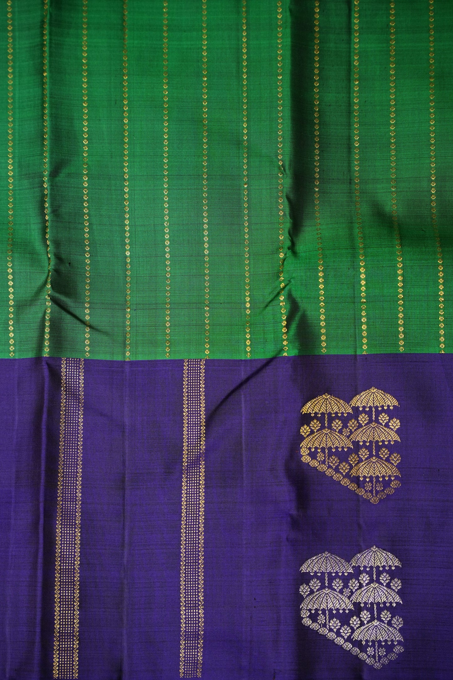 Emerald Green & Royal Blue Pure Kanchipuram Silk Saree|Silk Mark Certified