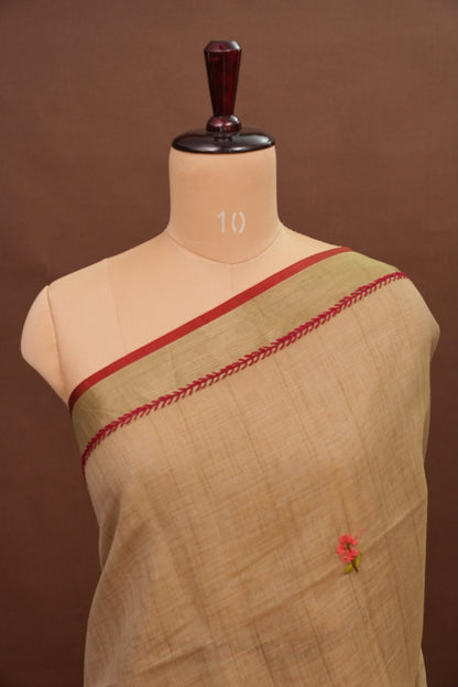 Embroidered Jute Linen Saree - Gold Beige