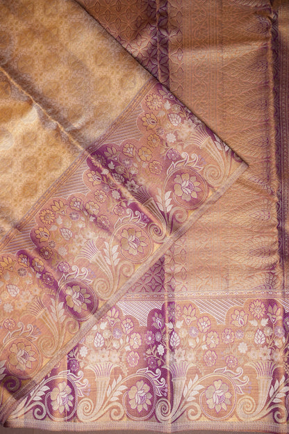 Honey Gold with Mauve Pink Pure Tissue Kanchipuram Silk Saree|Silk Mark Certified