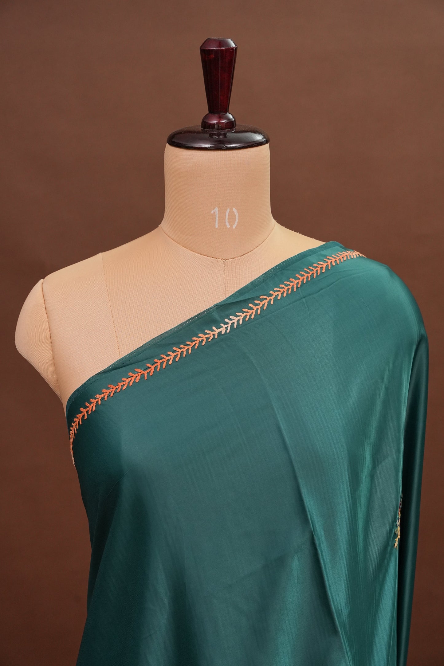 Deep Teal Green Crepe silk saree with French knot work