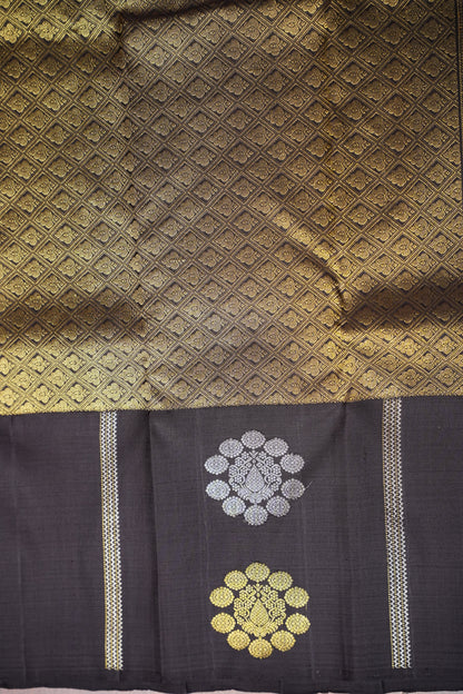 Rust Orange & Black Pure Kanchipuram Silk Saree|Silk Mark Certified