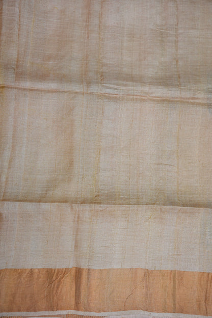 Pure Tussar Silk Saree with Traditional Block Prints – Natural Beige | Silk Mark Certified