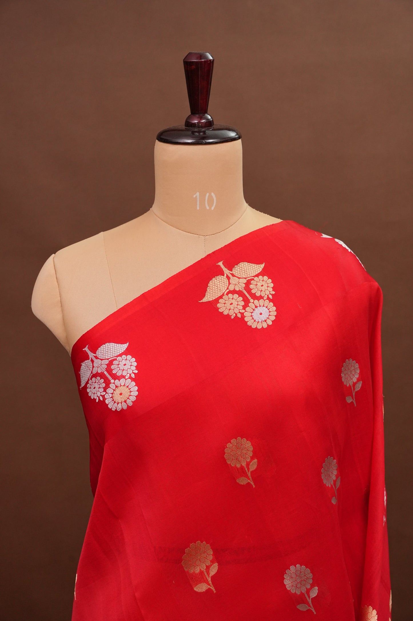 Pure Banarasi Organza(Kora) Silk Handloom Saree with Gold & Silver Zari Buttas – Vermilion Red|Silk Mark Certified