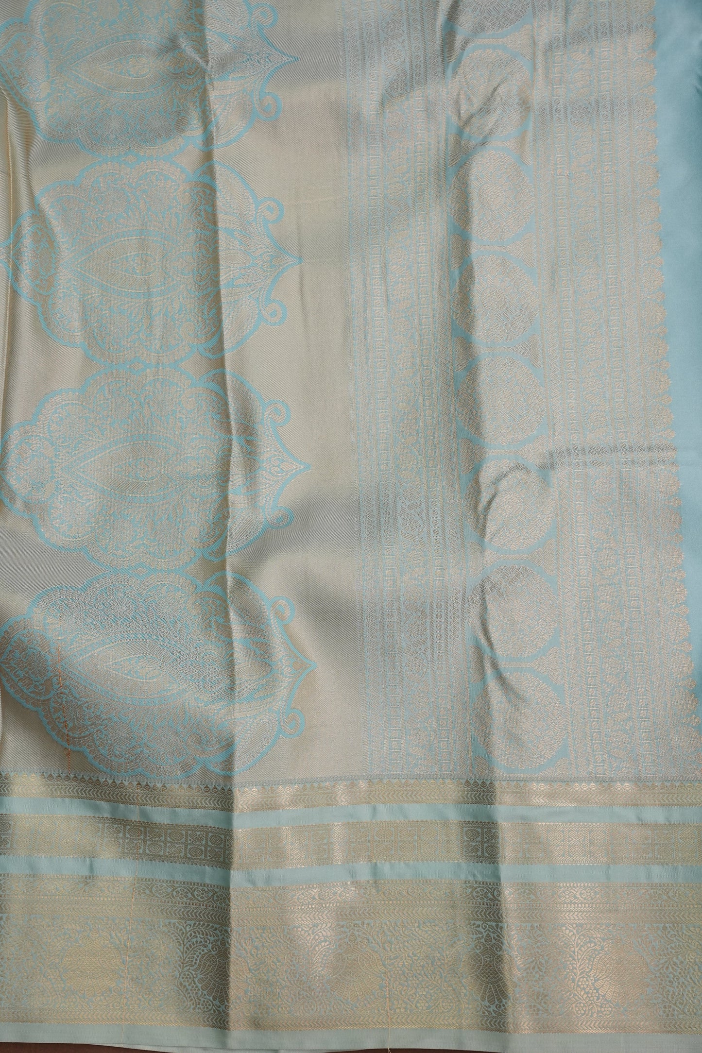 Kanchivaram Semi Silk Saree - Wine Floral with Aqua