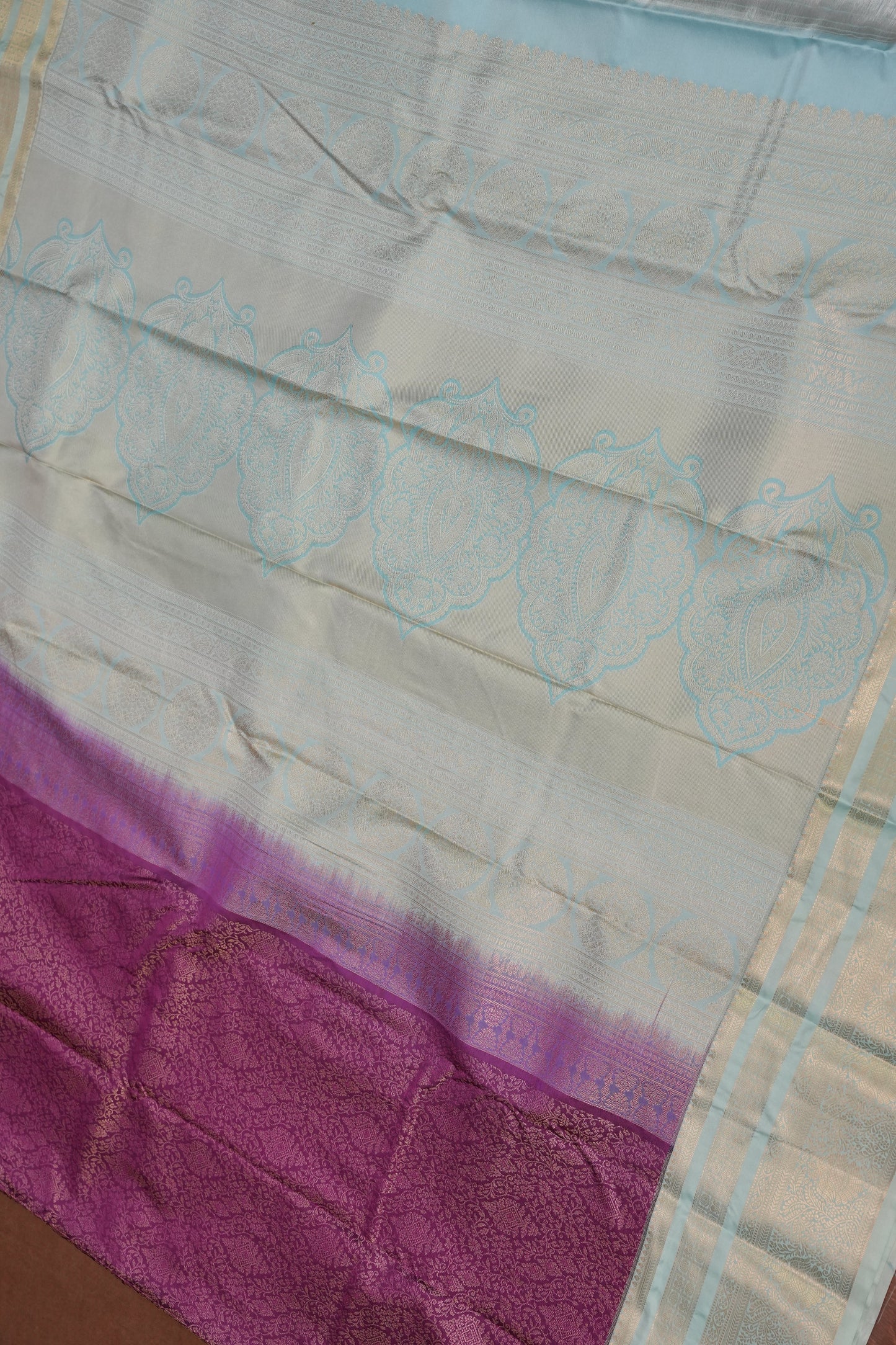 Kanchivaram Semi Silk Saree - Wine Floral with Aqua