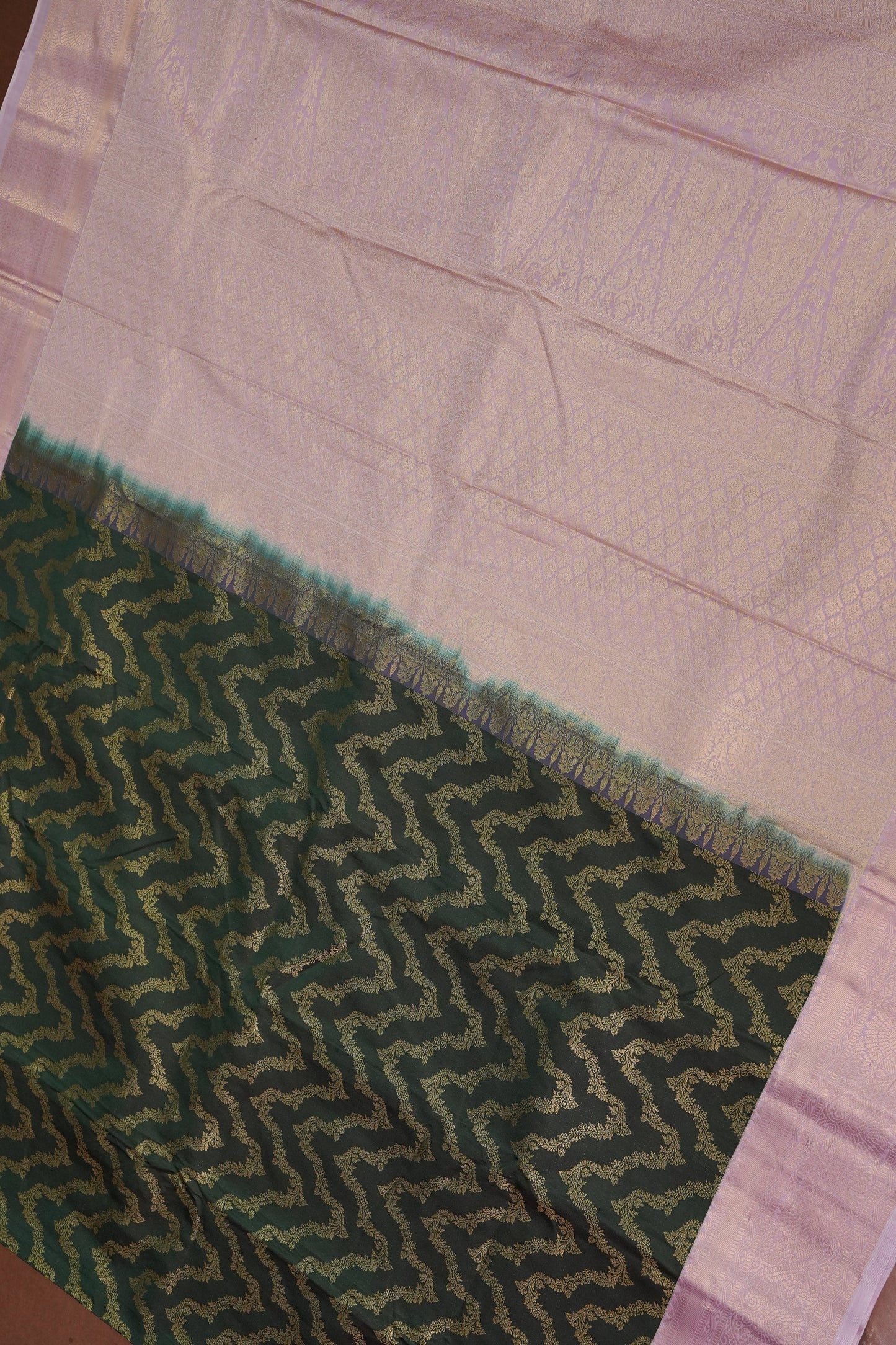 Kanchivaram Semi Silk Saree - Emerald Green with Baby Pink