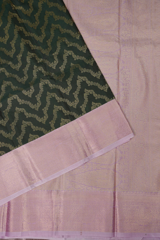 Kanchivaram Semi Silk Saree - Emerald Green with Baby Pink