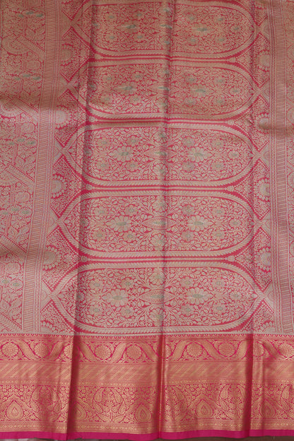Mint Green Semi Silk Saree with Pink Zari Border