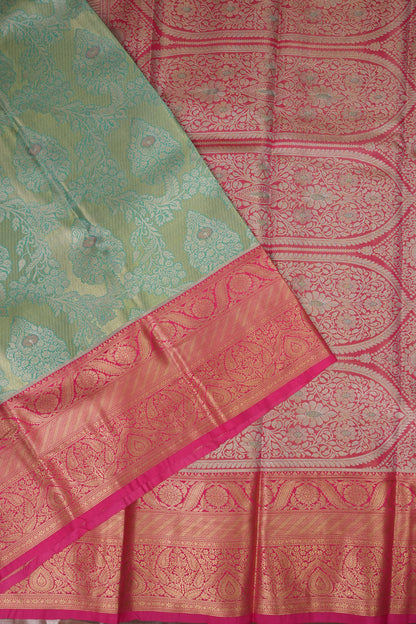 Mint Green Semi Silk Saree with Pink Zari Border