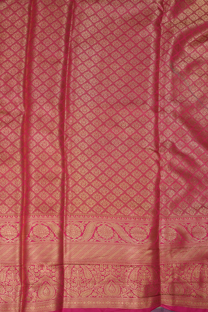 Mint Green Semi Silk Saree with Pink Zari Border