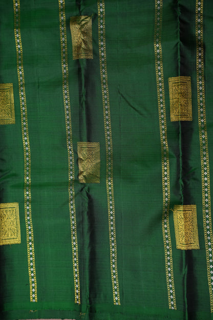 Bottle Green Pure Kanchipuram Borderless Silk Saree|Silk Mark Certified