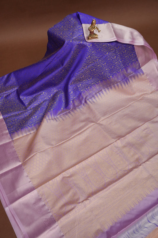 Kanchivaram Semi Silk Saree - Royal Blue with Baby Pink Border