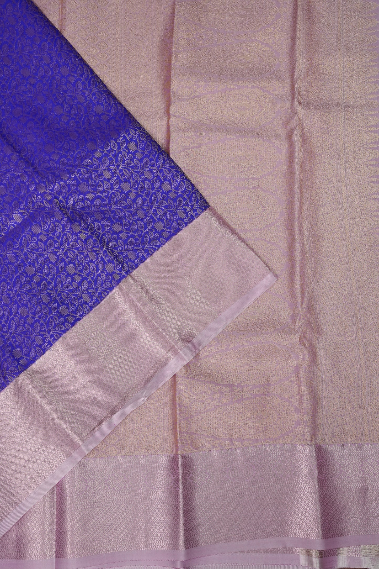 Kanchivaram Semi Silk Saree - Royal Blue with Baby Pink Border