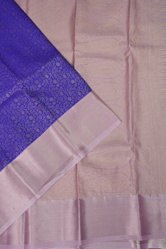 Kanchivaram Semi Silk Saree - Royal Blue with Baby Pink Border