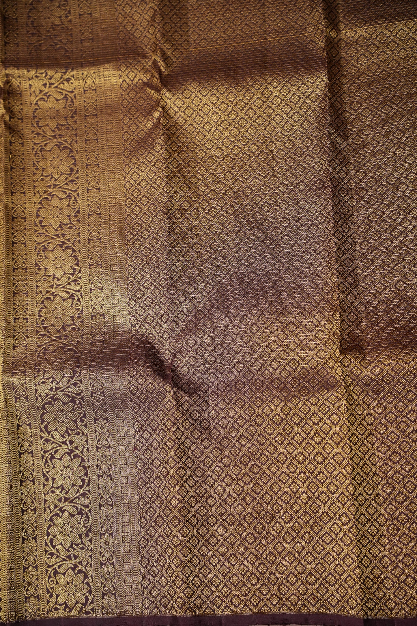 Olive Green & Coffee Border Pure Kanchipuram Silk Saree|Silk Mark Certified