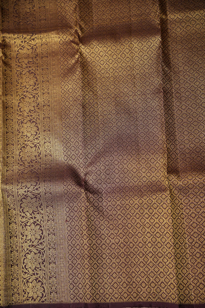 Olive Green & Coffee Border Pure Kanchipuram Silk Saree|Silk Mark Certified
