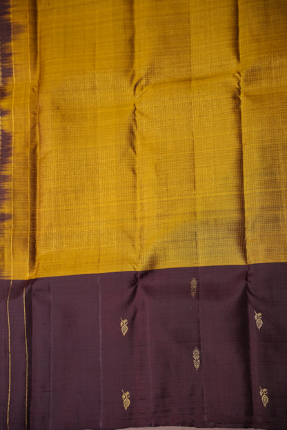 Olive Green & Coffee Border Pure Kanchipuram Silk Saree|Silk Mark Certified