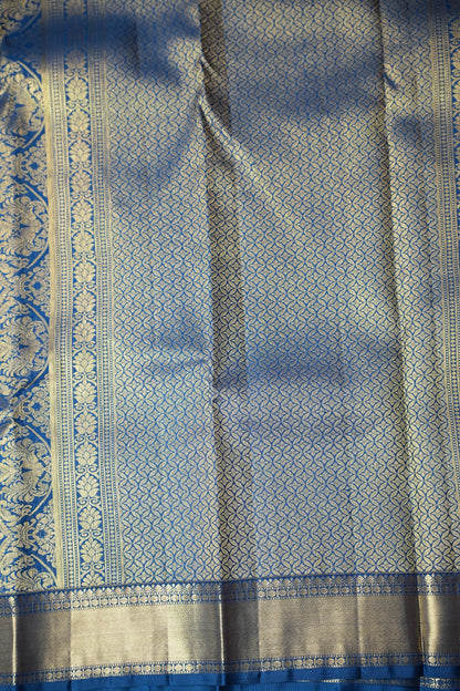 Candy Pink & Peacock Blue Pure Kanchipuram Silk with 2 Gram Gold Zari Weave|Silk Mark Certified