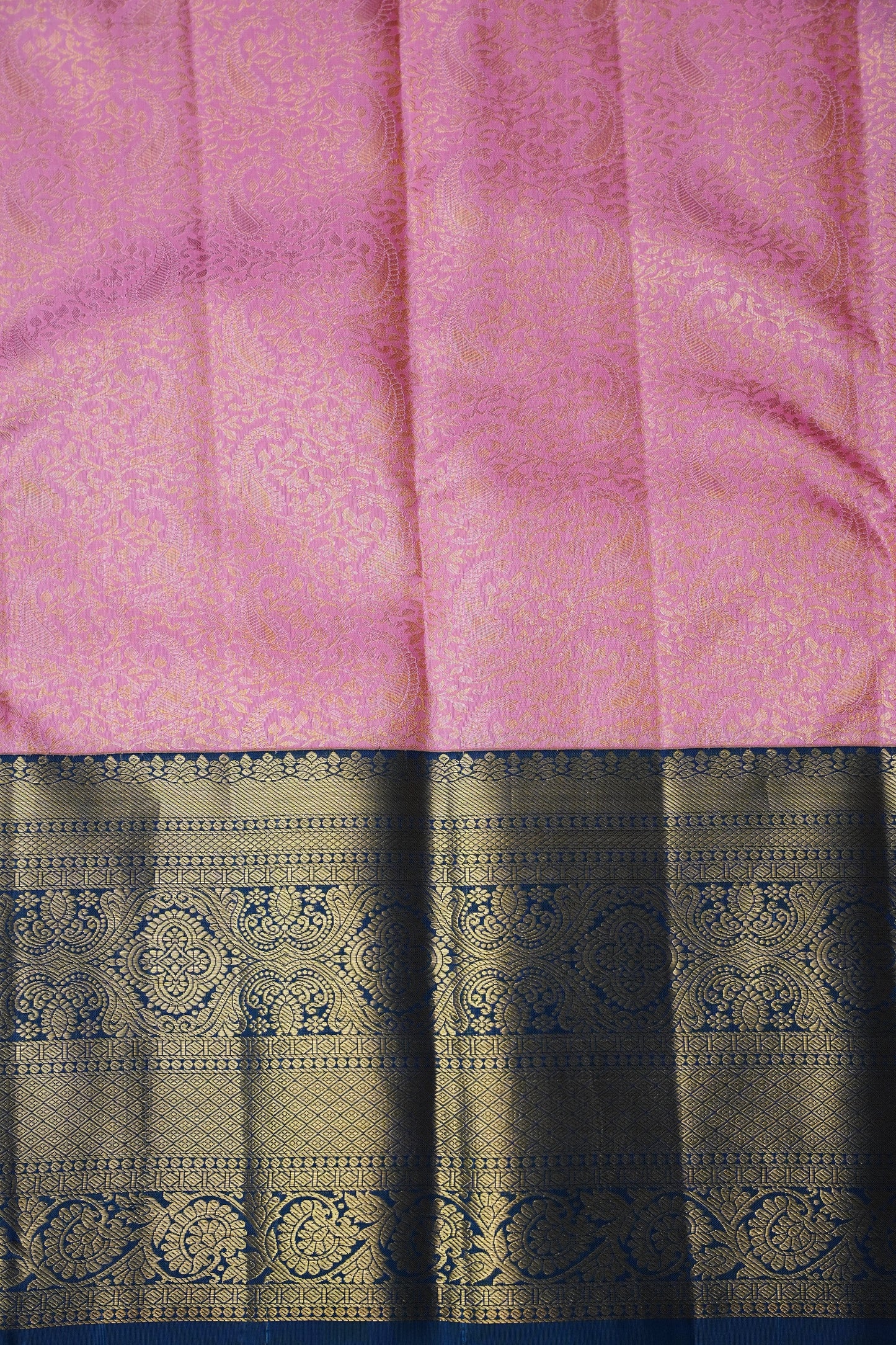 Candy Pink & Peacock Blue Pure Kanchipuram Silk with 2 Gram Gold Zari Weave|Silk Mark Certified
