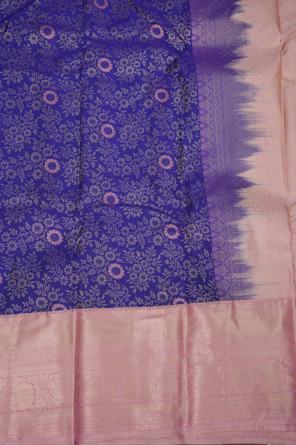 Kanchivaram Semi Silk Saree - Royal Blue with Baby Pink Border