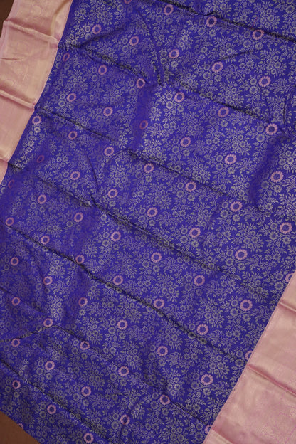 Kanchivaram Semi Silk Saree - Royal Blue with Baby Pink Border