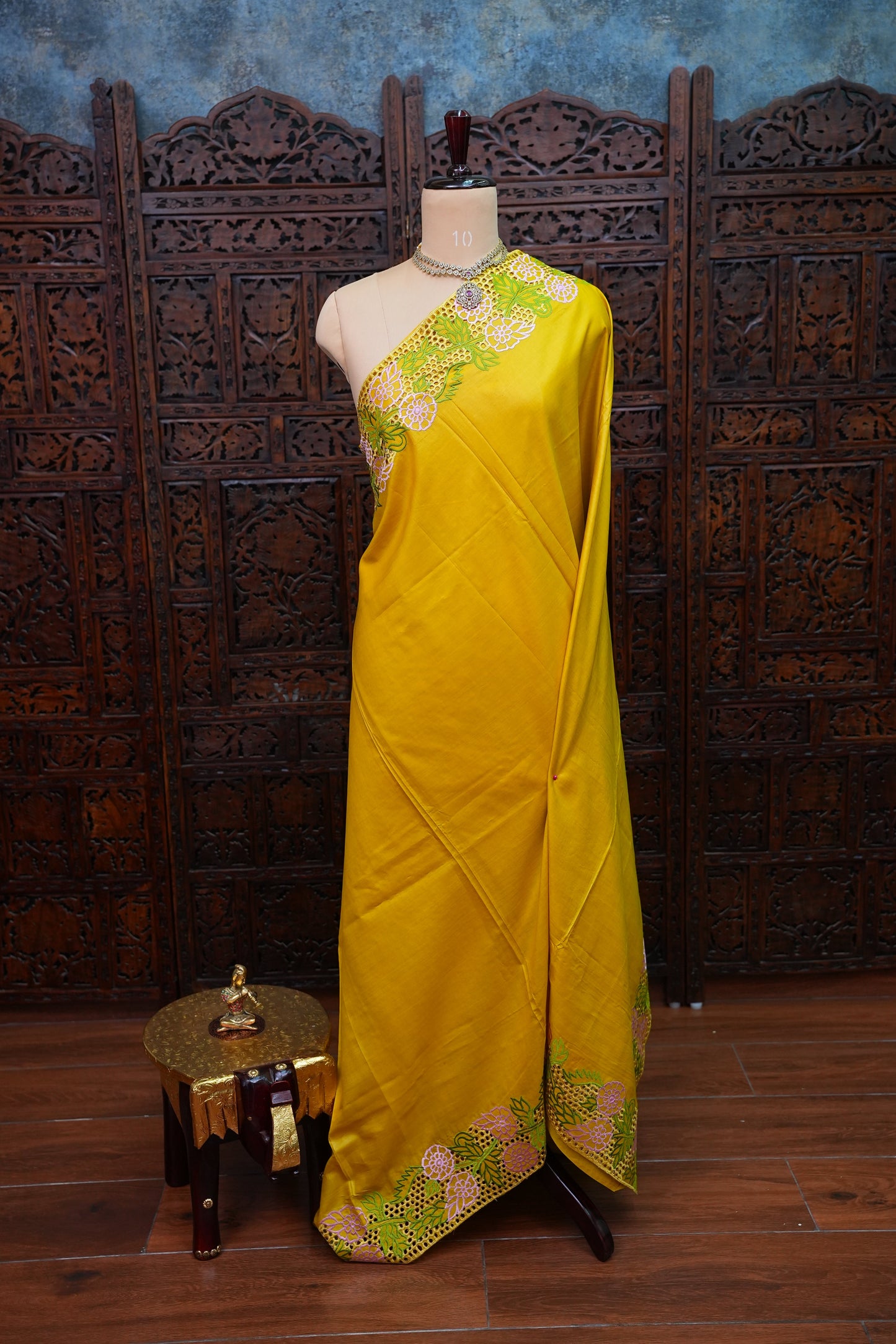 Pure Tussar Silk Saree with Cutwork Borders & Pallu – Yellow