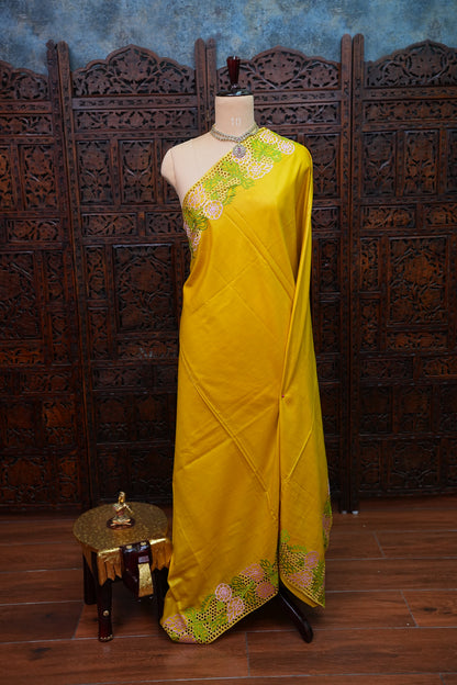 Pure Tussar Silk Saree with Cutwork Borders & Pallu – Yellow
