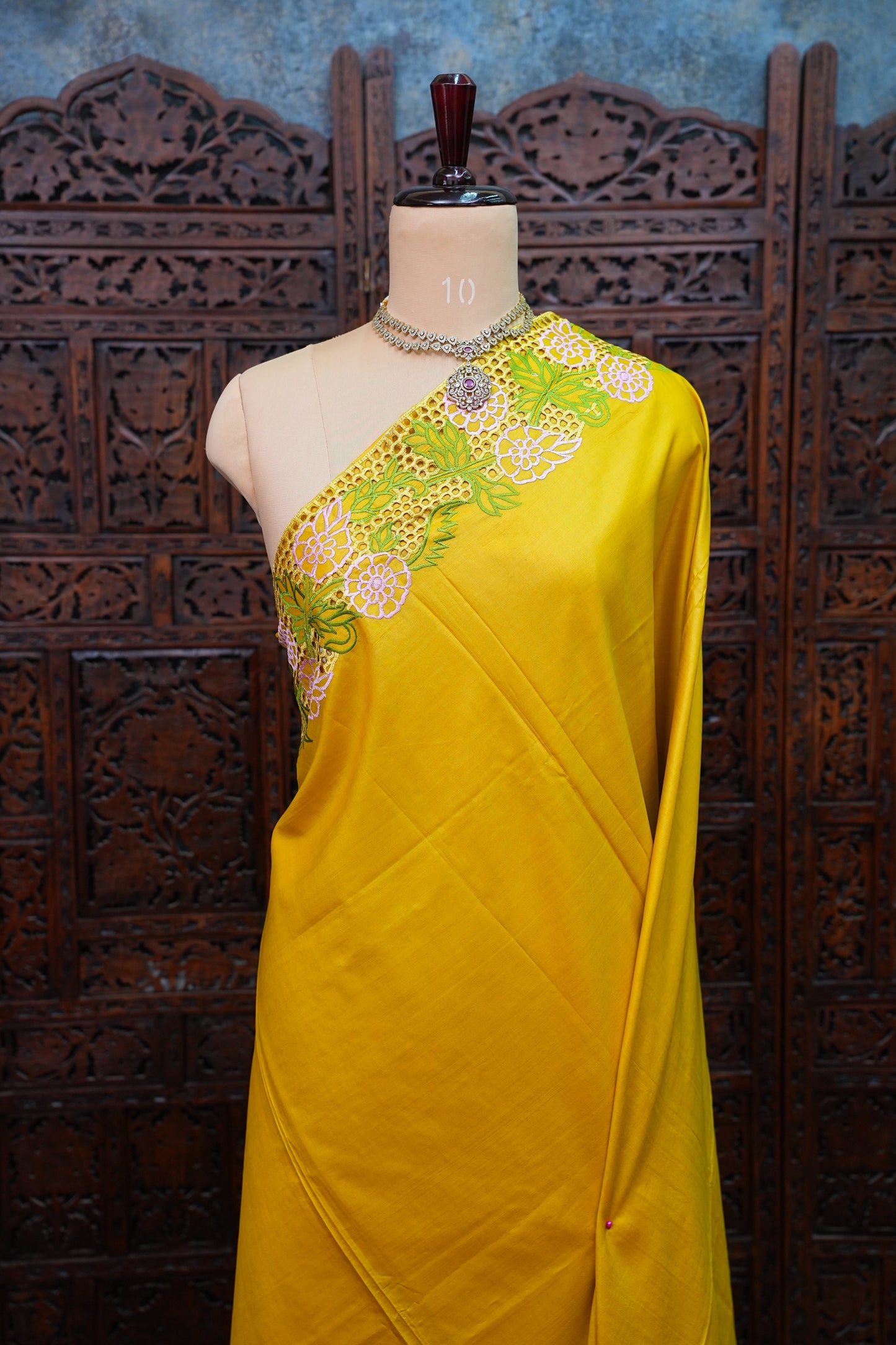 Pure Tussar Silk Saree with Cutwork Borders & Pallu – Yellow