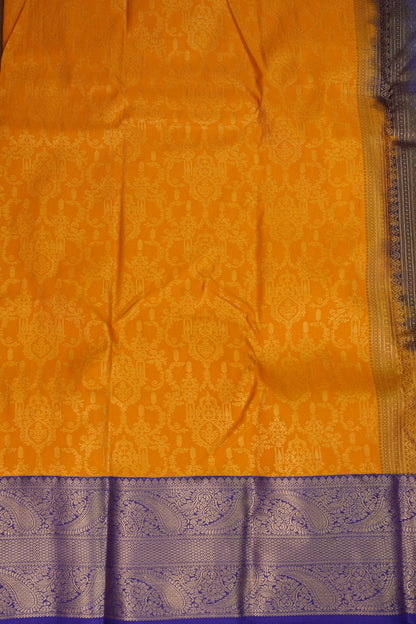 Kanchivaram Semi Silk Saree - Mustard Yellow with Royal Blue