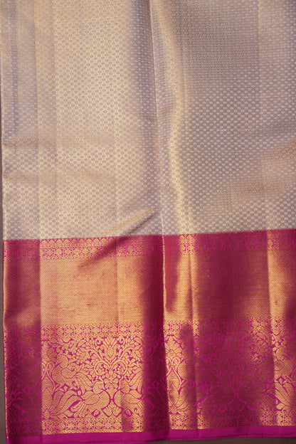 Ivory & Pink Pure Tissue Kanchipuram Silk Saree|Silk Mark Certified