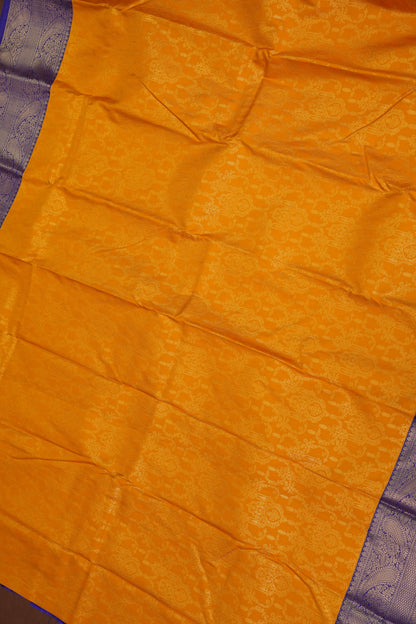 Kanchivaram Semi Silk Saree - Mustard Yellow with Royal Blue