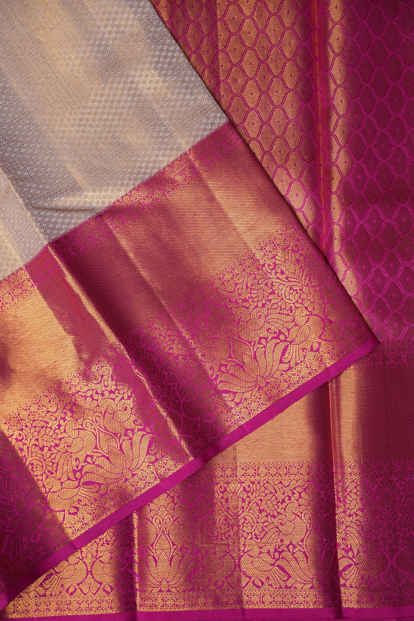 Ivory & Pink Pure Tissue Kanchipuram Silk Saree|Silk Mark Certified