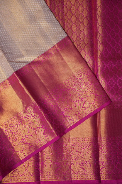 Ivory & Pink Pure Tissue Kanchipuram Silk Saree|Silk Mark Certified